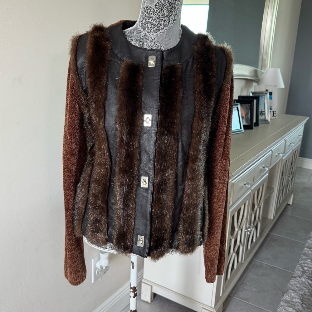Lisa International Black and Brown Leather Jacket with Faux Fur